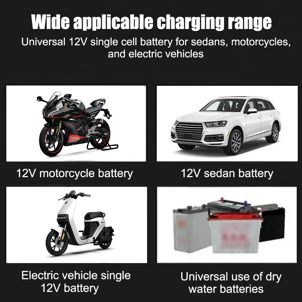 Chargeur de batterie de voiture 12V 2A 220V avec fonction de réparation par impulsion, pour batteries au plomb humide/sec, écran LED, chargeur pour moto et camion