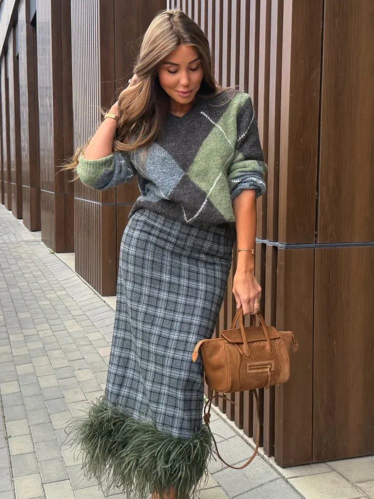 Damen-Strickset mit Pullover und Midirock