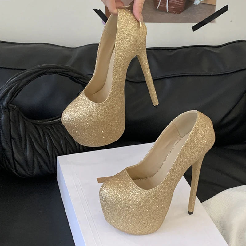 Décolleté donna Liyke dorate con paillettes e plateau