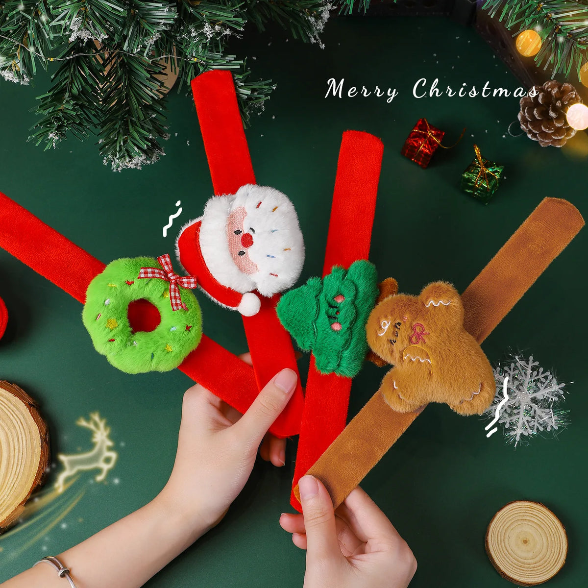 Christmas Decorations Plush Santa Claus Papa Ring Cartoon Cute Bracelet Toys for Children’s Gifts