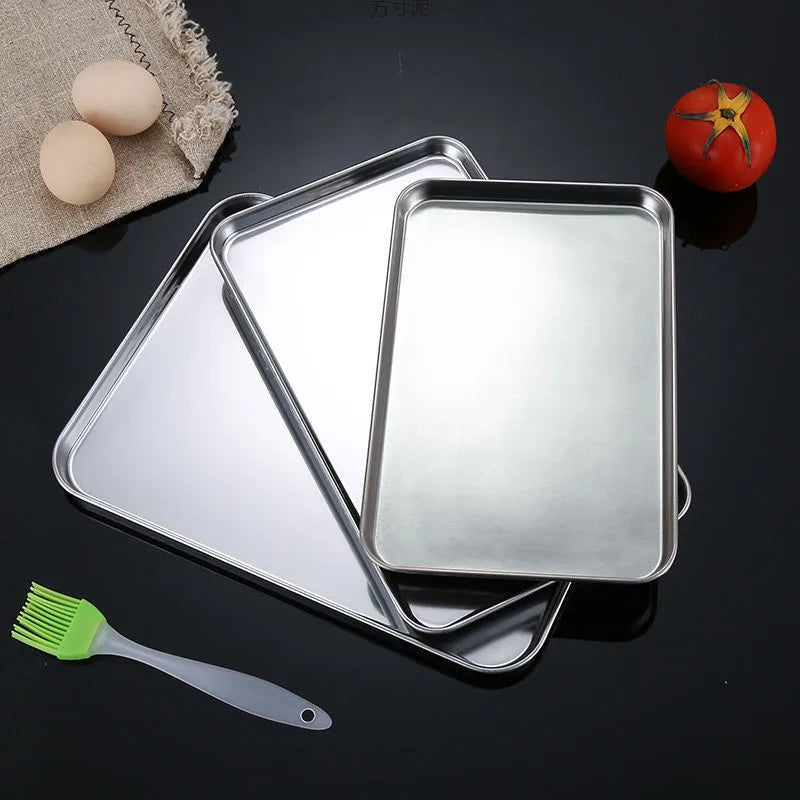 Vassoio rettangolare in acciaio inox per noodle di riso, piatti fatti in casa, organizer per dispense, vassoio per buffet, piatto da portata in metallo.