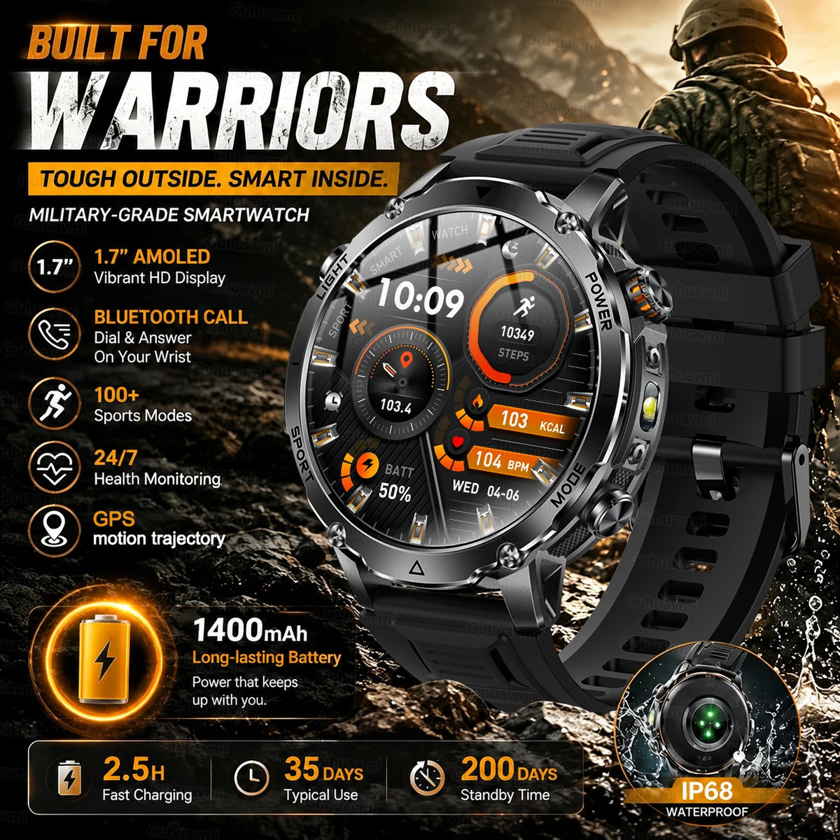 Rugged Outdoor Smartwatch with Bluetooth Calling