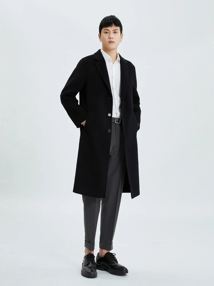 2026 Autumn/Winter New Men's Premium All-Wool Mid-Length Double-Faced Casual Trench Coat, Wool Overcoat