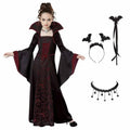 Costume d’Halloween pour enfants, costume de vampire fantastique pour filles, robe longue en tulle, tenue de carnaval gothique à plumes