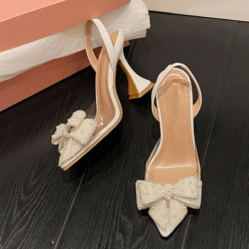 Slingback donna Liyke con fiocco perlato e tacco scultoreo