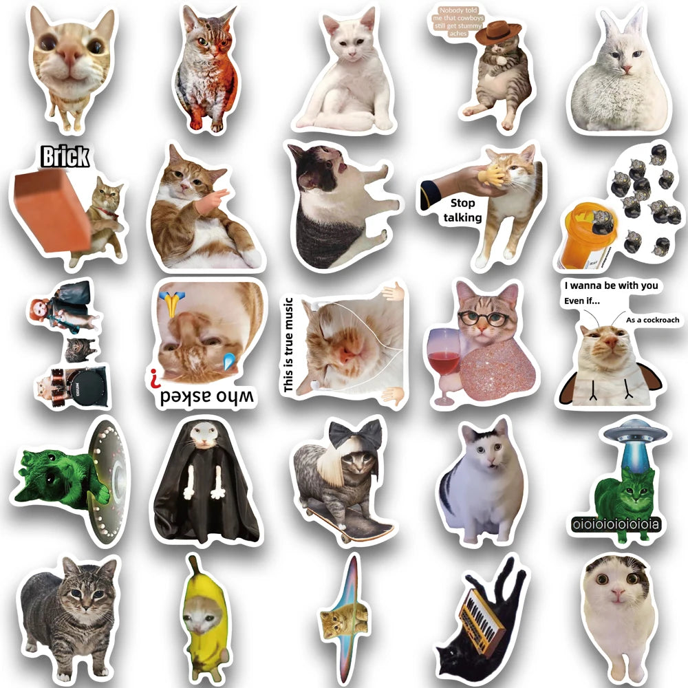 50pcs cute & funny cat series stickers, suitable for decorating mobile phones, storage boxes, notebooks, waterproof stickers