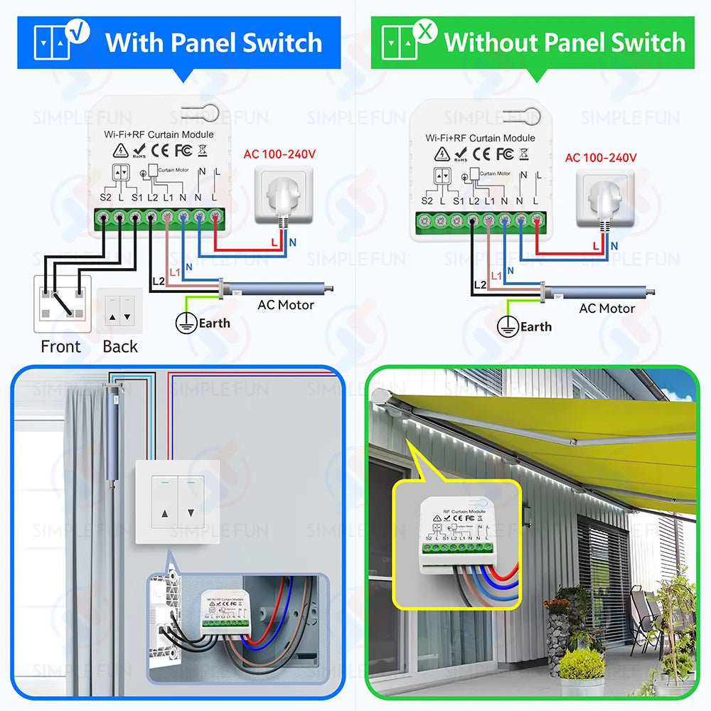 Wireless Curtain Roller Shutter Switch Tuya,WiFi RF Smart Module for Blinds Awning,5-in-1 Remote,Work with Alexa Google Home