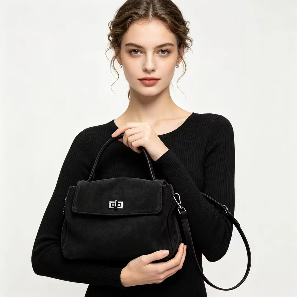 Women's Handbag Genuine Leather Luxury Designer Shoulder Bags Natural Suede Leather Crossbody Bag Commuting Messenger Bag Lady