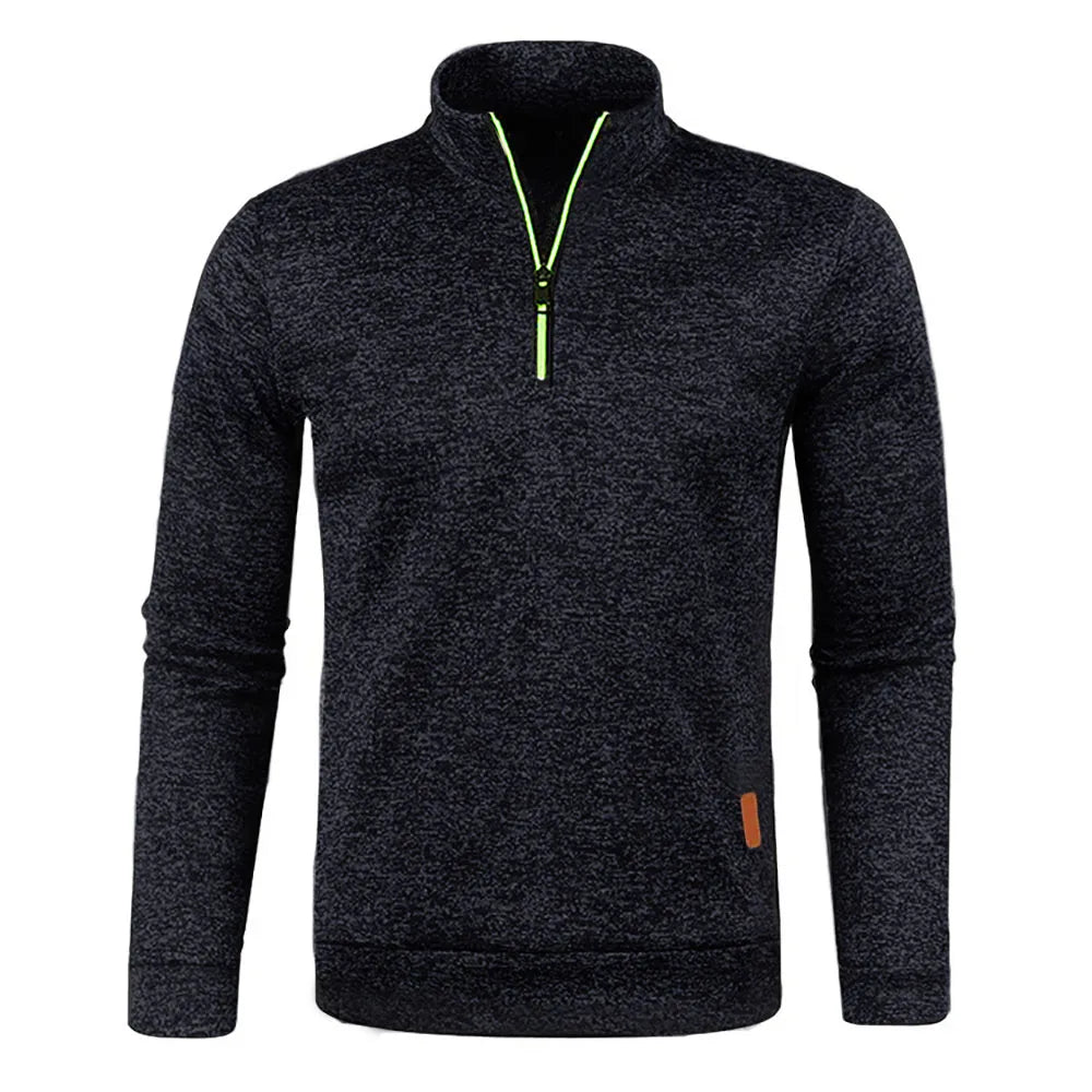 Solid Color Coat Men Autumn Winter Long Sleeve Zipper Stand Collar T-shirts for Men Pullover Top Sports Male
