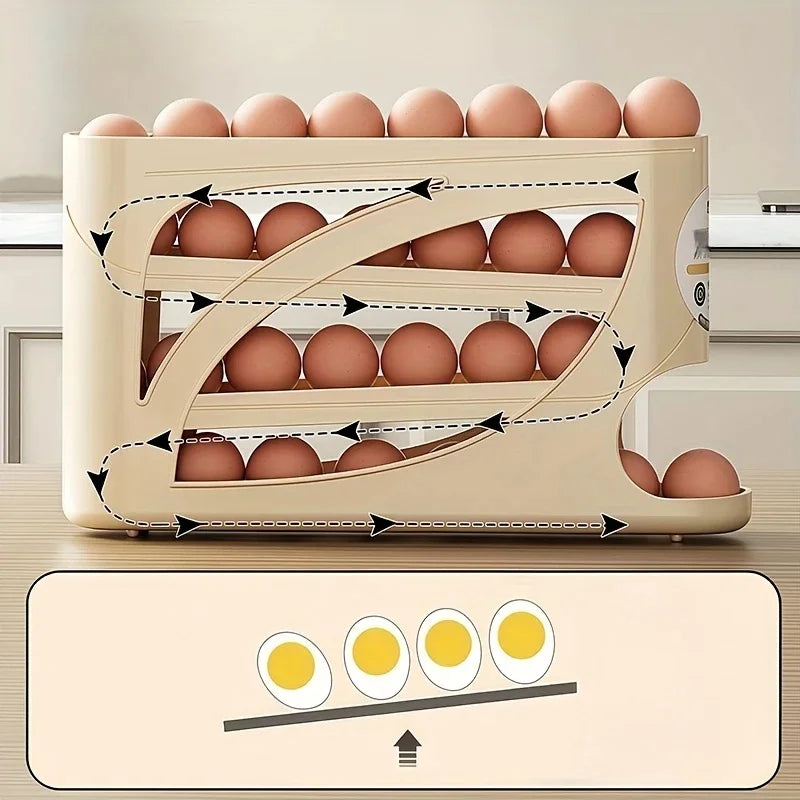 Contenedor rodante de 3 niveles para almacenar huevos en el refrigerador, con capacidad para 24 huevos, estante organizador de gran capacidad para cocina y refrigerador