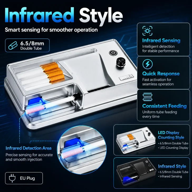 6,5/8-mm-Röhren-E-Zigaretten-Füllmaschine Infrarot-Sensor-Injektor Tabakfüller Automatische Zigarettenmaschine Raucherzubehör