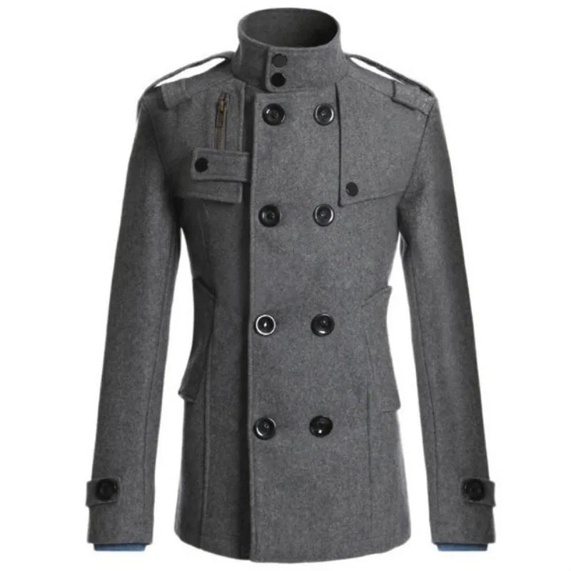 Mens Double Breasted Cotton Coat  New Wool Blend Solid Color Casual Business Fashion Slim Trench Coat Jacket Mens Clothing