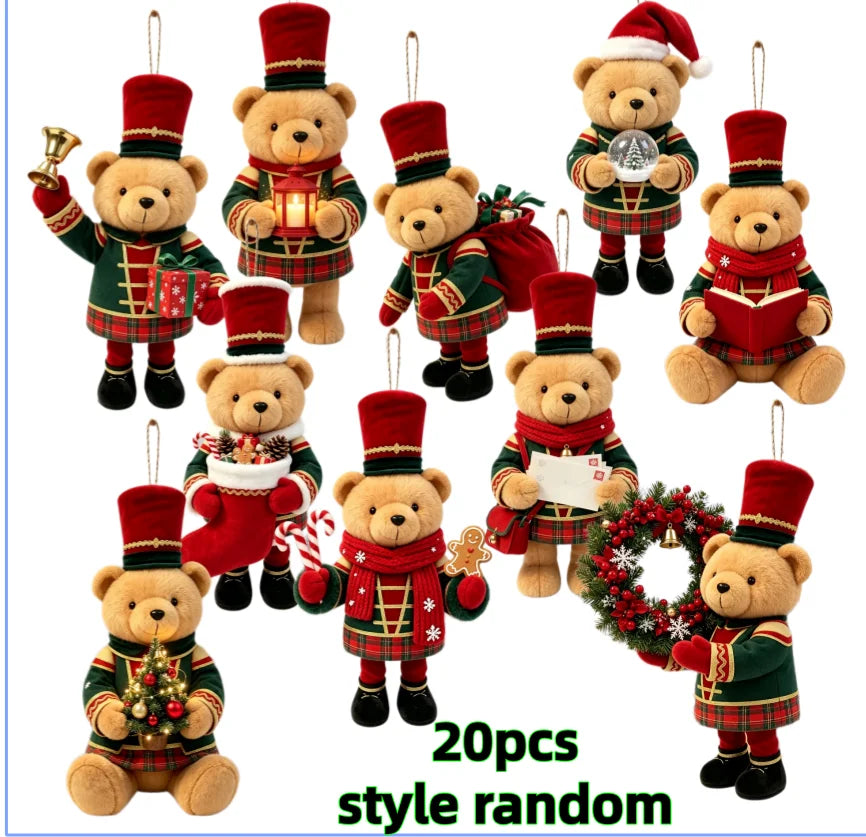 20/10 Pieces of Randomly Assorted 2D Flat Bear-Shaped Handmade Wooden Christmas Ornaments with Various Christmas Motifs, Suitable for Trees, Home Decor, Parties, and Holiday Gifts - Festive Atmosphere Decorations, Christmas T