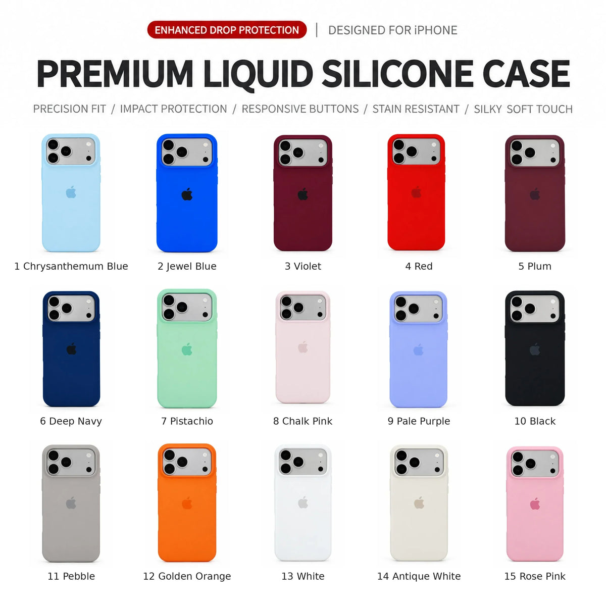 Premium Liquid Silicone Case for Apple iPhone 18 17 16 15 14 13 Pro Max Luxury Soft Touch Shockproof Slim Protective Phone Cover