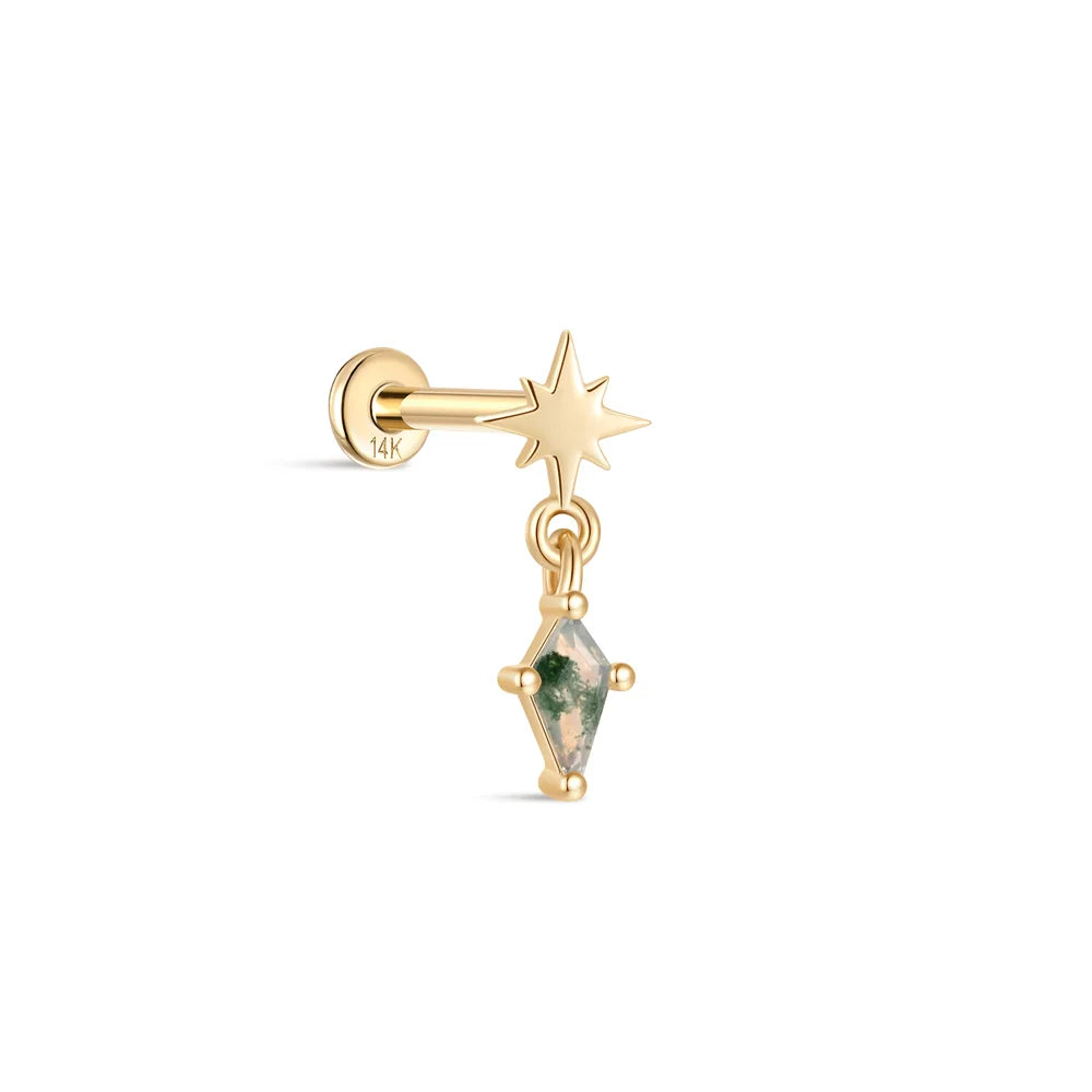 AIDE Real 14K Solid Gold Multiple Sizes Zircon Pendant Stud Earring Simple IND Piercing Ear Bone Ear Studs DIY Vintage Jewelry