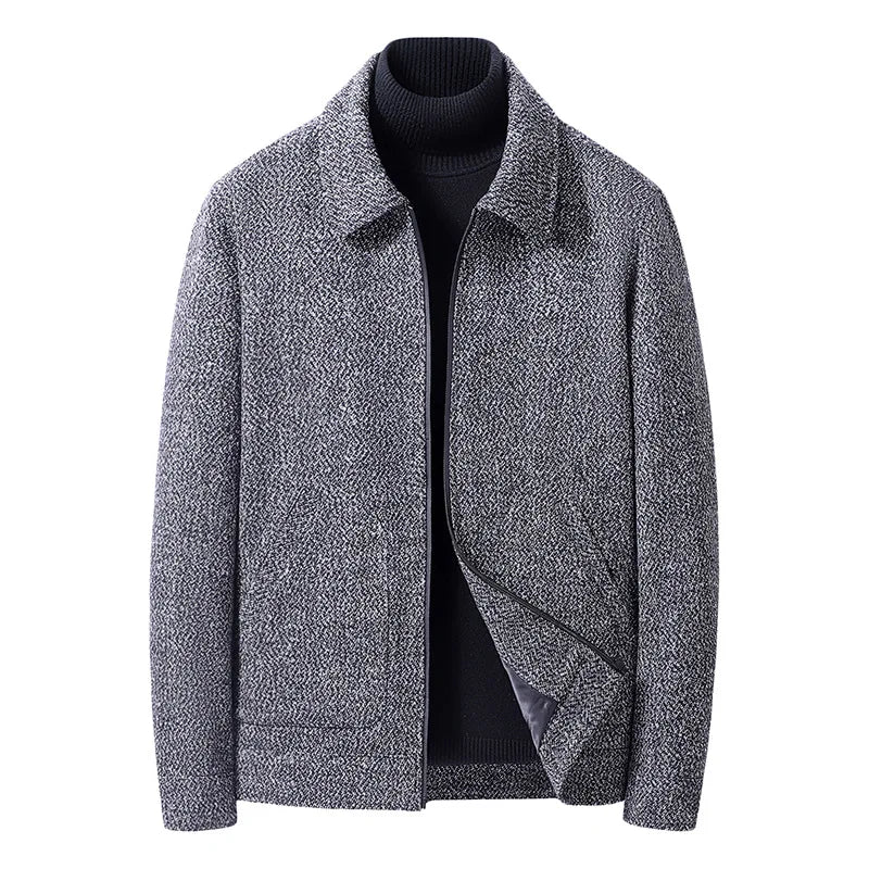 Men's Turn-Down Collar Wool Blends Jacket Business Casual Solid Thick Coat Autumn Winter Fashion Warm Woolen Outerwear Coats Man