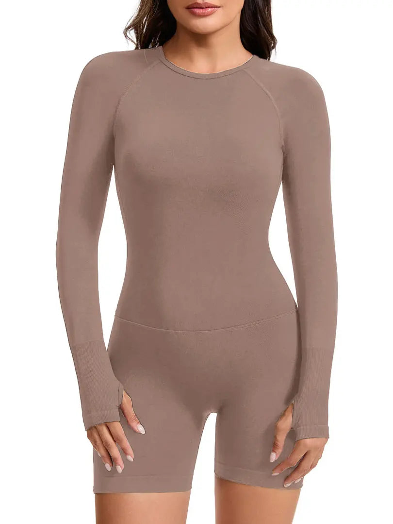 Combinaison de sport femme, manches longues, dos ouvert