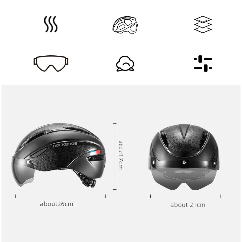 Casco de bicicleta ROCKBROS con luz LED recargable, casco de ciclismo para montaña y carretera, casco deportivo seguro para hombre