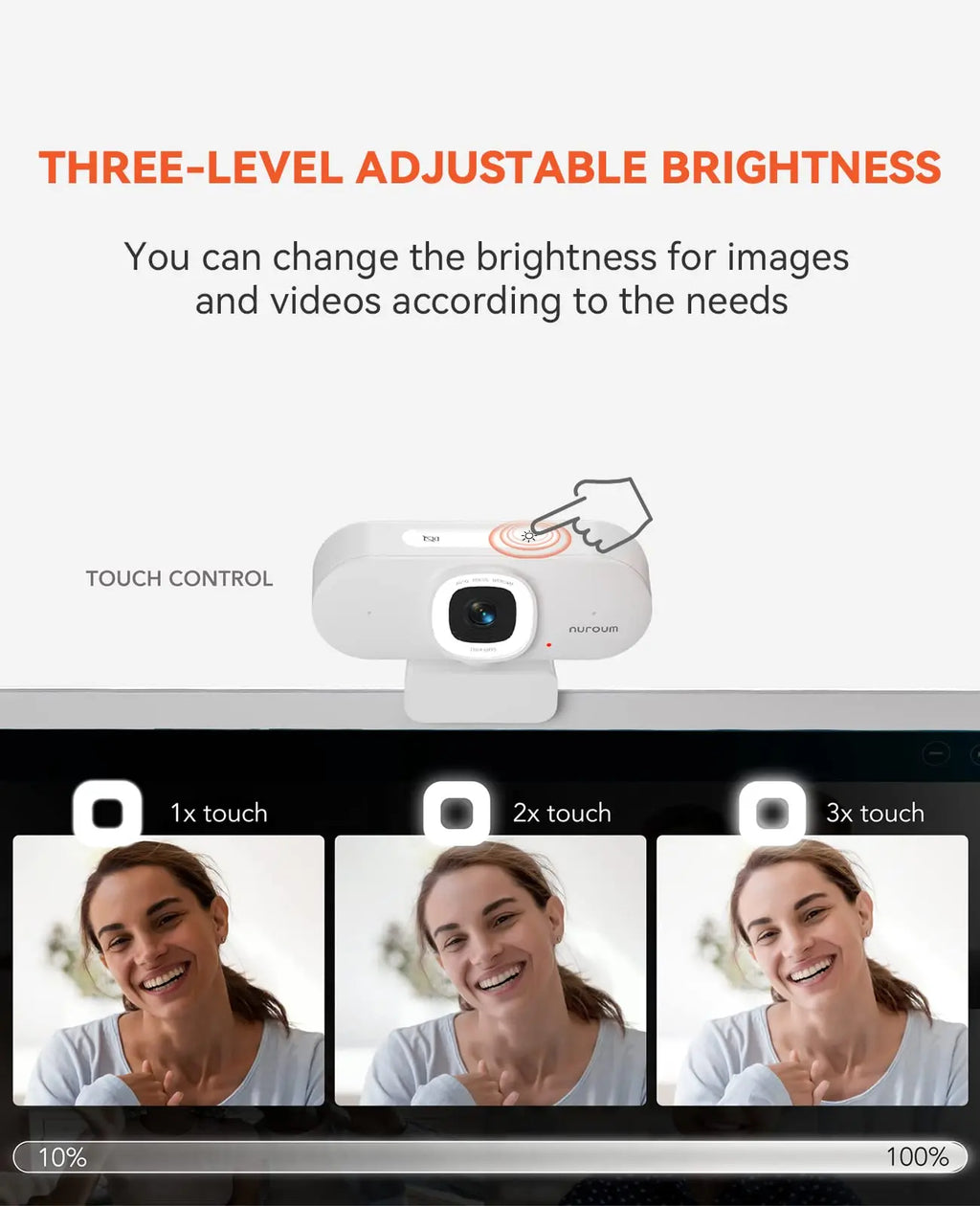 NUROUM V15AFL 2K Auto Focus Webcam with Ring Light, White USB HD Web Camera for PC Laptop, 1080P Low Light Enhancement, Noise Cancelling Mic, Plug & Play for Zoom Teams Video Conferencing Remote Work