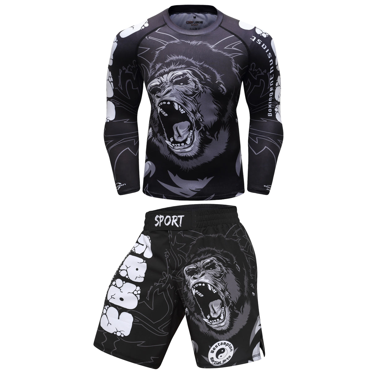 2 PCS Sports Suit Bjj Jiu Jitsu Gi Rashguard+MMA Shorts Muay Thai Pants Cool Boxing Grappling Wear Gym Fitness Running Clothes
