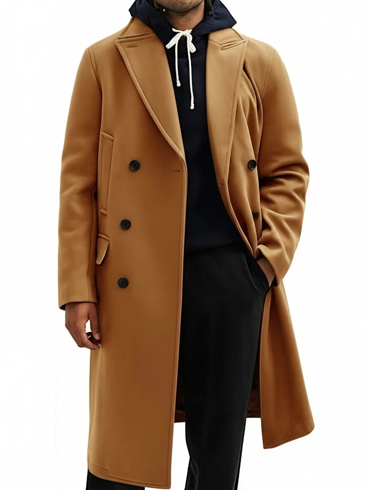 Men Wool Blends Overcoat Double Breasted Classic Lapel Long Trench Coat Formal Work Y2k Streetwear Casual Jacket Autumn Winter