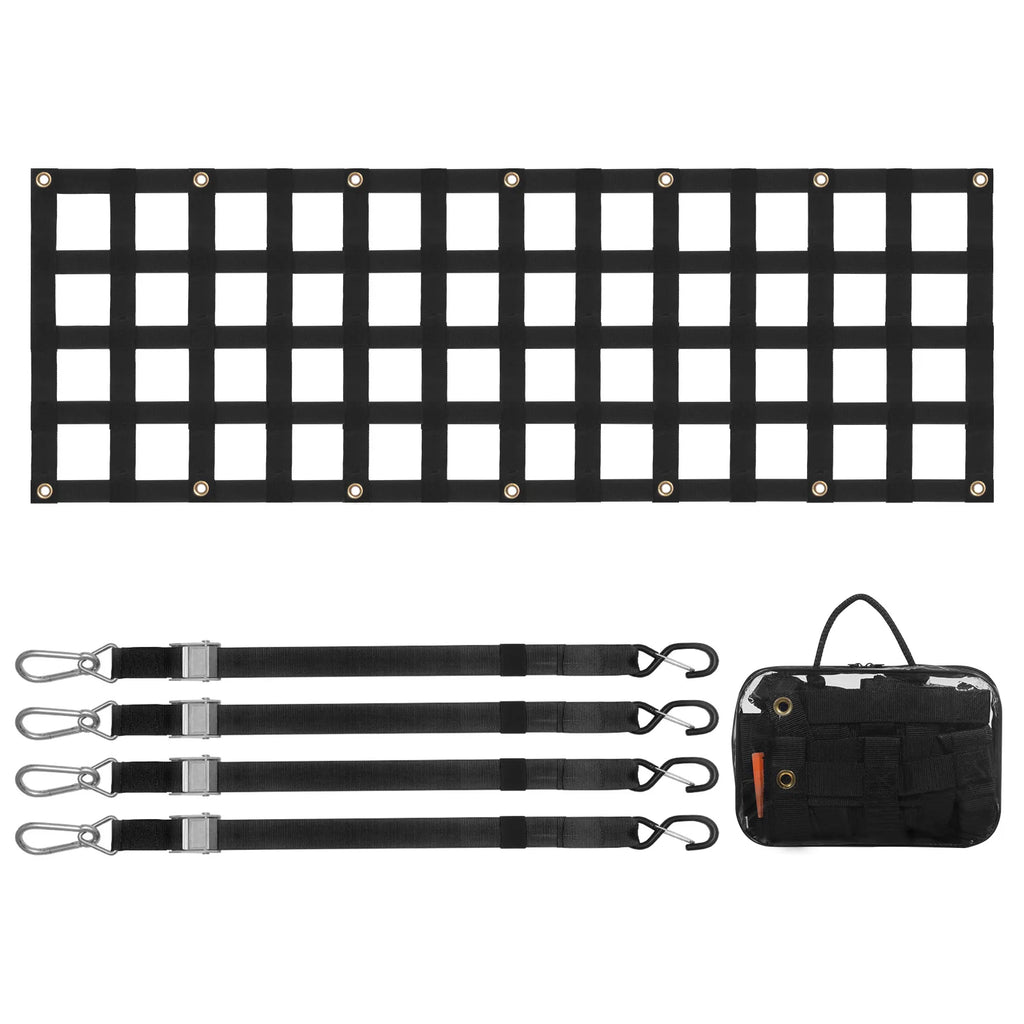 SucceBuy Car Tailgate Net Elastic Rear Cargo Trunk Storage Organizer with 4 Telescopic Straps Luggage Net for Trailer Jeep SUV