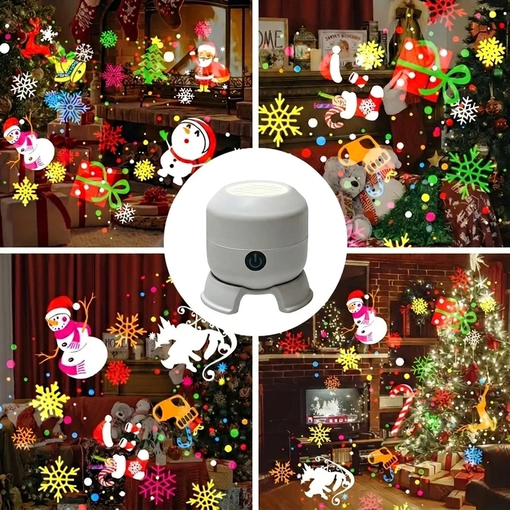 360° drehbares Weihnachtsflocken-Projektorlicht, USB-wiederaufladbar, dynamische Projektion für Schlafzimmer, Weihnachtsfeiern und Weihnachtsdekoration