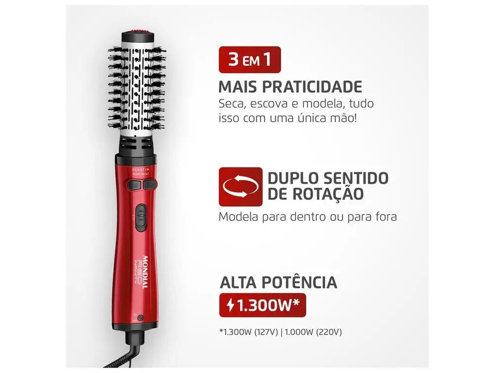 Mondial Red Infinity Keratin 1300W Keramik-Drehbürste Erb-11-Kr - Bivolt