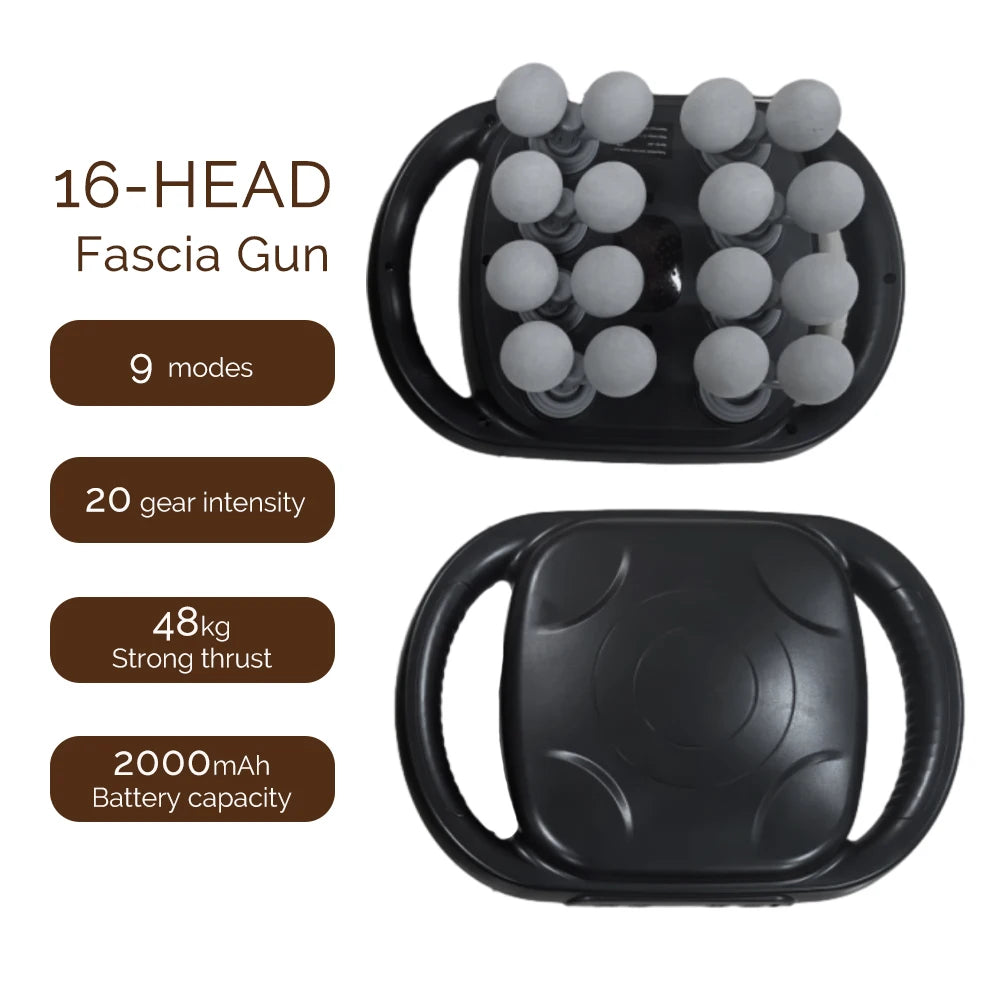 16 Massage Heads Massage Gun, Cordless Fascia Gun, High-Frequency Vibration Back and Waist Massager, Neck and Shoulder Massager
