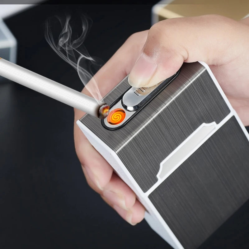 20-Cigarette Capacity Thick Cigarette Case with Tungsten Wire Igniter, USB-Charging Lighter, Outdoor Waterproof and Moisture-Resistant Electronic Lighter