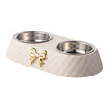 Gamelle double pour animaux de compagnie en acier inoxydable avec socle en polypropylène et nœud papillon pour chats et chiens, accessoires d'alimentation et d'abreuvement