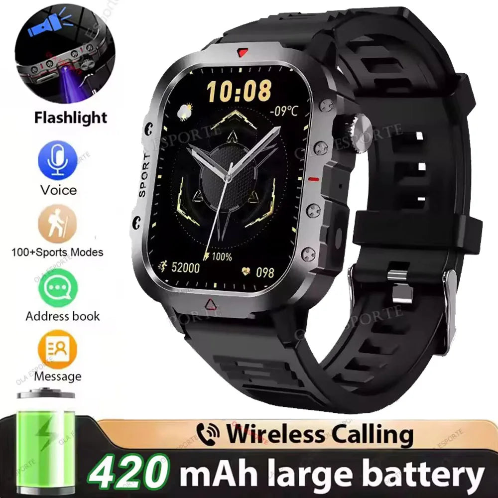 2026 New Military-grade Smart Watch Men GPS Flashlight 3ATM Waterproof Watch Bluetooth Call 100+Sport Outdoor Smartwatch Pk HT30