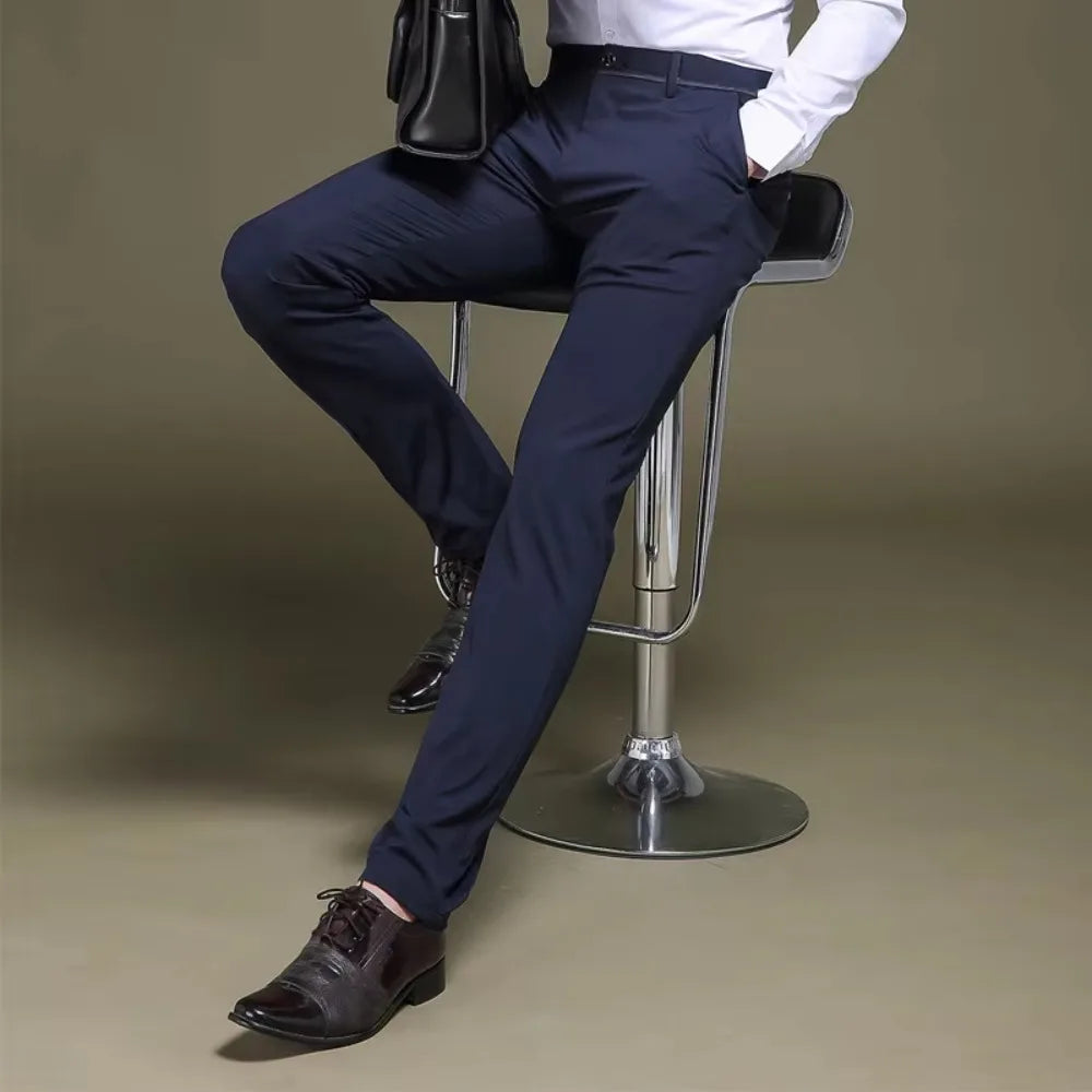 Men's Casual Pants Non-ironing Anti-wrinkle Elastic Suit Pants Small Foot Thin Solid Trousers Stretchy Hot Selling Male Bottoms