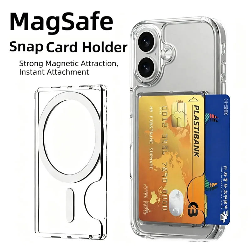 2026 Magnetic Clear PC Wallet Card Holder for iPhone 18 17 16 15 14 13 12 Pro Max Plus Mini Magsafe Case Cover Accessories
