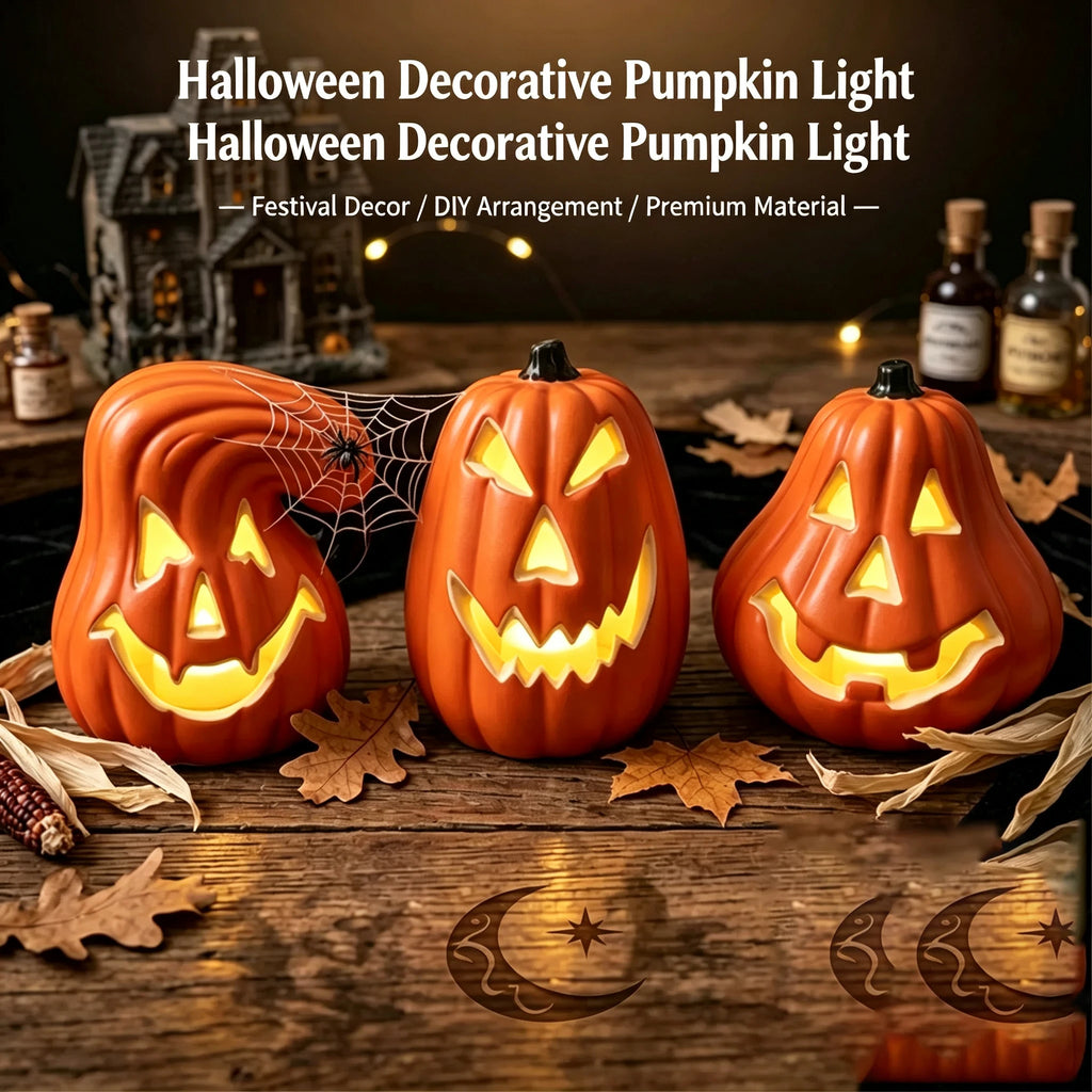 LED Triple-Layer Glowing Pumpkin Decor, Battery-Powered Light-Up Pumpkin Ornament, Halloween Festival Home Party Decoration
