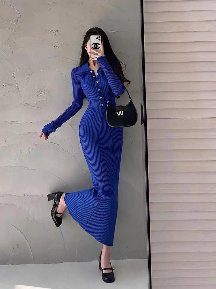 Abito in maglia donna a collo polo e maniche lunghe — immagine 4