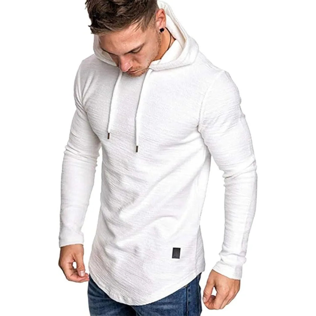 Men's Long Sleeve Cotton T-shirt Casual Cozy Solid Color Tees Breathable Lightweight Trendy Hooded Tees Male Streetwear