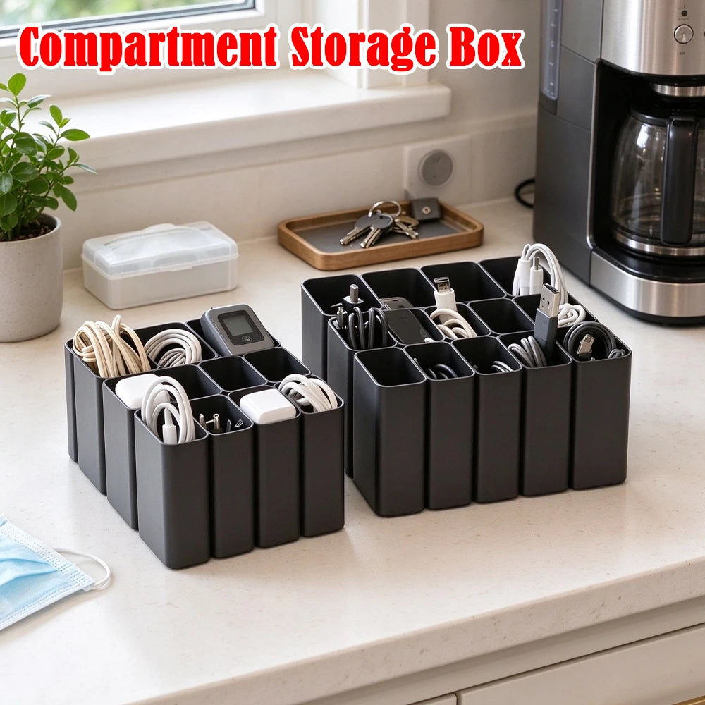 3D-Printed Cable Organizer Box, 11 or 22 Compartments
