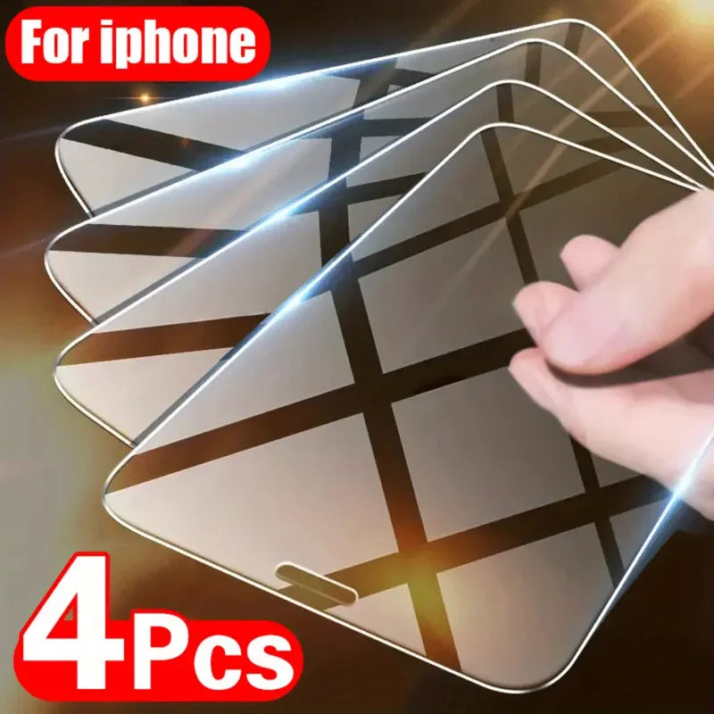 4pcs tempered glass for iPhone 11 12 13 14 15 16 17 18 pro max Glass Screen Protector Full Cover 9H HD Film Glass for Apple
