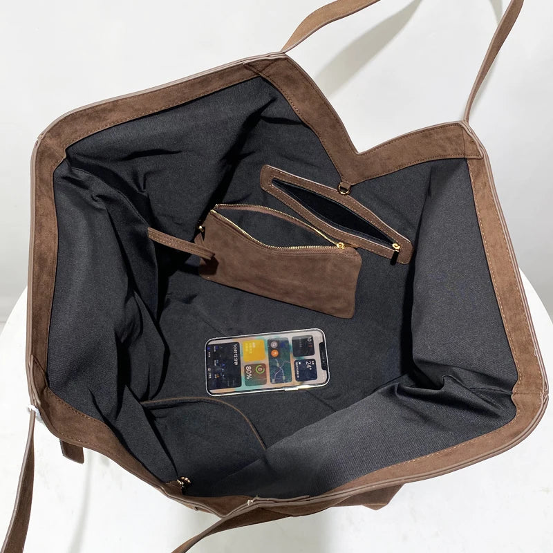 Oversized Faux Suede Tote Bags For Women Luxury Designer Handbags Purses 2026 New In Large Capacity With Inner Pocket Shoulder