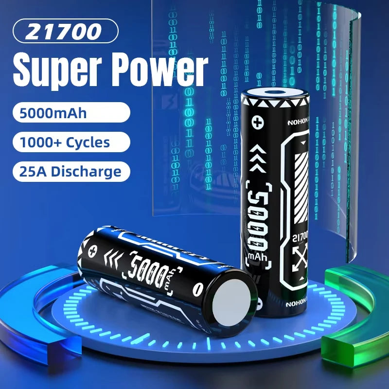 NOHON 2-4 Stück wiederaufladbare 21700-Akkus mit Ladegerät, 5000 mAh, hohe Kapazität, 30 A, lange Lebensdauer, für Haushalt/Gewerbe