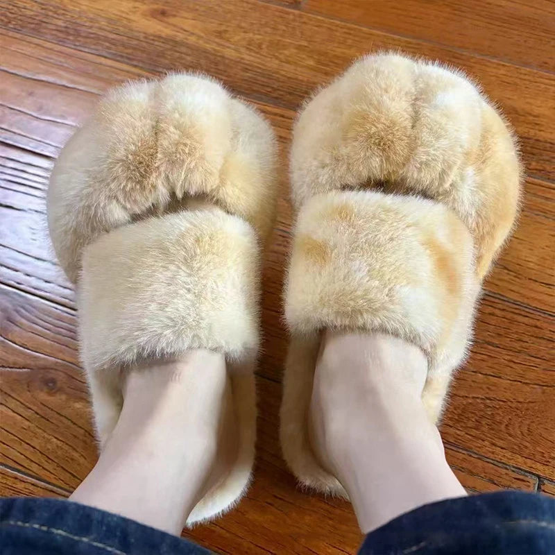 Kawaii-Haustier-Katzenpfoten-Hausschuhe, modische flauschige Kunstfell-Hausschuhe für Damen, bequeme flache Katzenslipper, warme Plüschhausschuhe für zu Hause