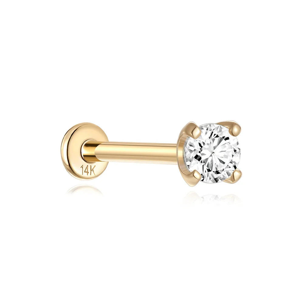 AIDE Real 14K Solid Gold Multiple Sizes Zircon Pendant Stud Earring Simple IND Piercing Ear Bone Ear Studs DIY Vintage Jewelry