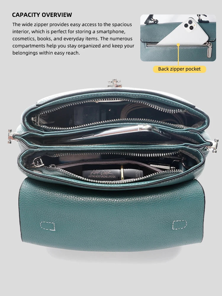 Zency Women's Genuine Leather Top-Handle Bag Simple Fashion Envelope Luxury Brand Shoulder Handbag Small Crossbody for Female