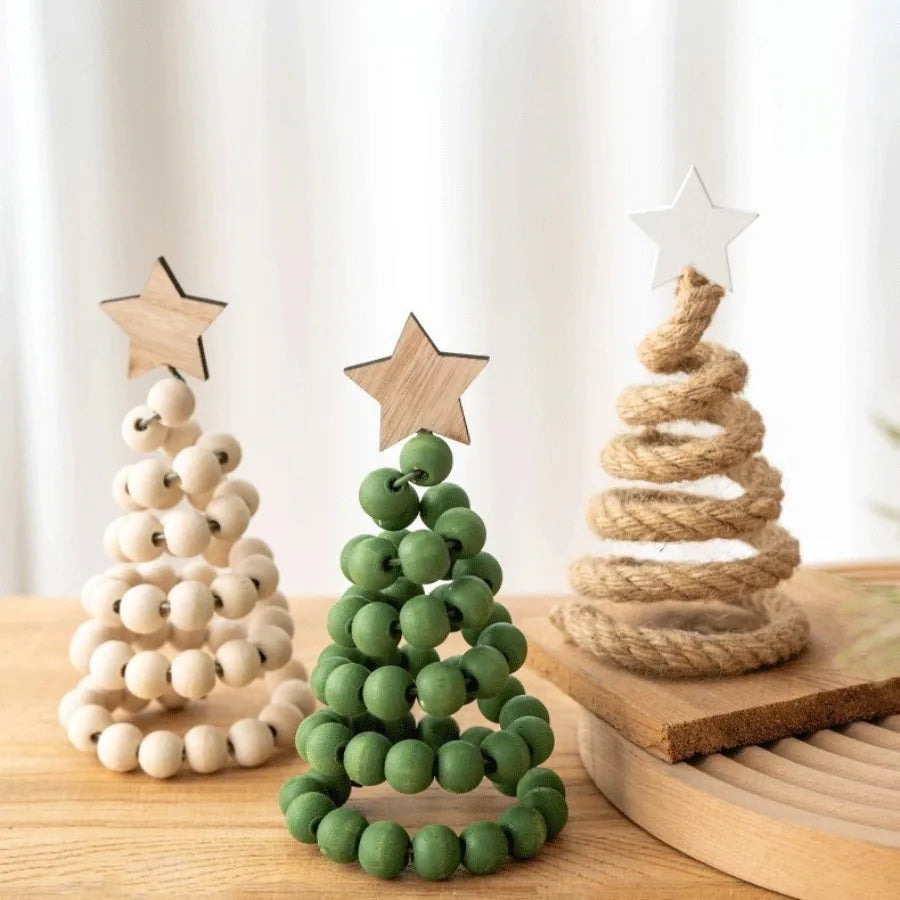 Adornos de decoración navideña, árbol de Navidad creativo de gama alta con cuentas de madera nórdicas, adorno de escritorio, árbol de Navidad artificial