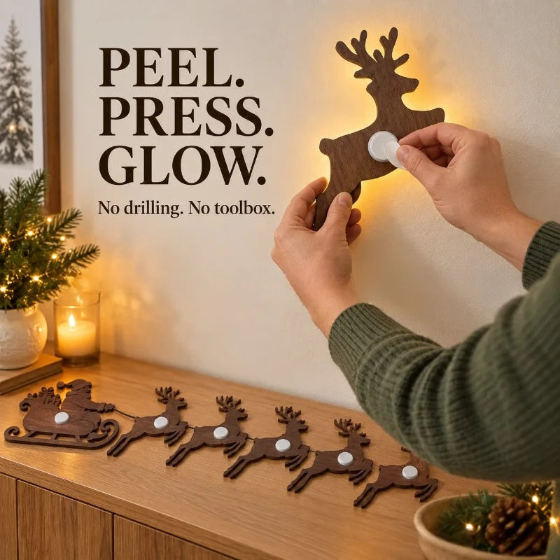 Reindeer Glow Christmas Decor LED Light Up Glowing Reindeer Wall Stickers Outdoor Festive Lighting Holiday Wood Decor Gift