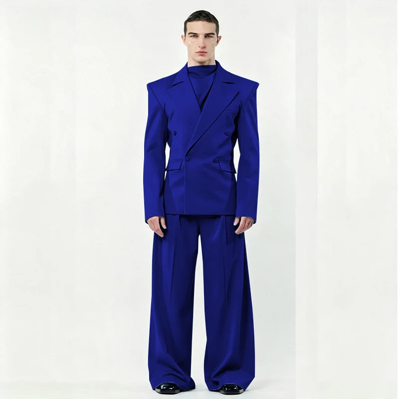 Chic Loose Men's Suits 2 Pieces Jacket Pant Sets Double Breasted Peak Lapel Special Customize Male Clothing Fashion Stylish 2025