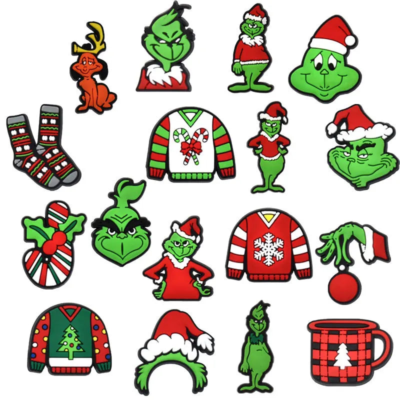 9-22 piezas de adornos navideños verdes de dibujos animados para zuecos, sandalias, zapatos de jardín, accesorios, hebillas, regalos para fiestas infantiles