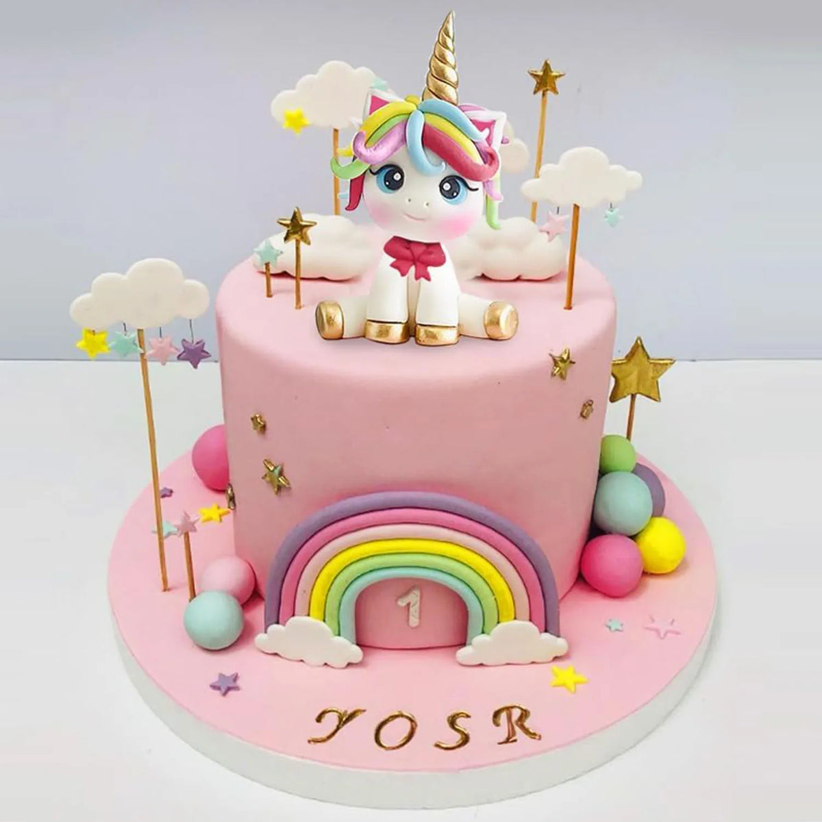 Set di decorazioni per torta con unicorno e arcobaleno