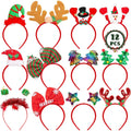 12Pcs Different Holiday Christmas Headbands Christmas Themed Plastic Headbands with Santa Claus Snowman Reindeer Antlers Party